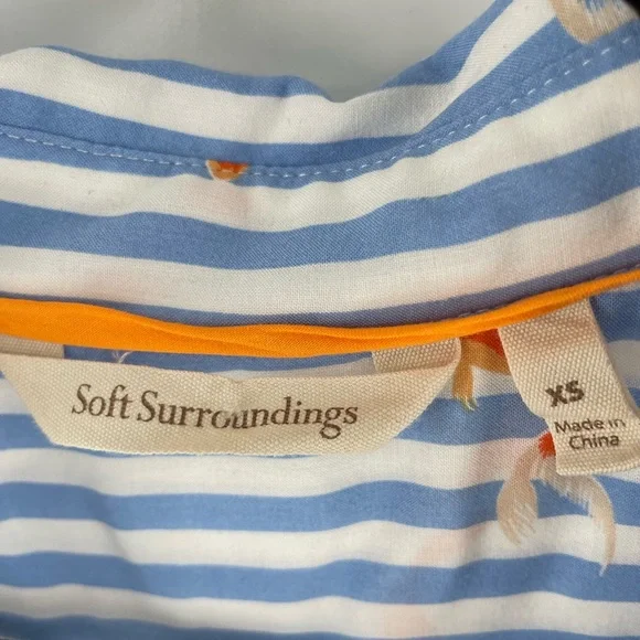 Soft Surroundings blue and white striped button down with koi fish print - Picture 4 of 5